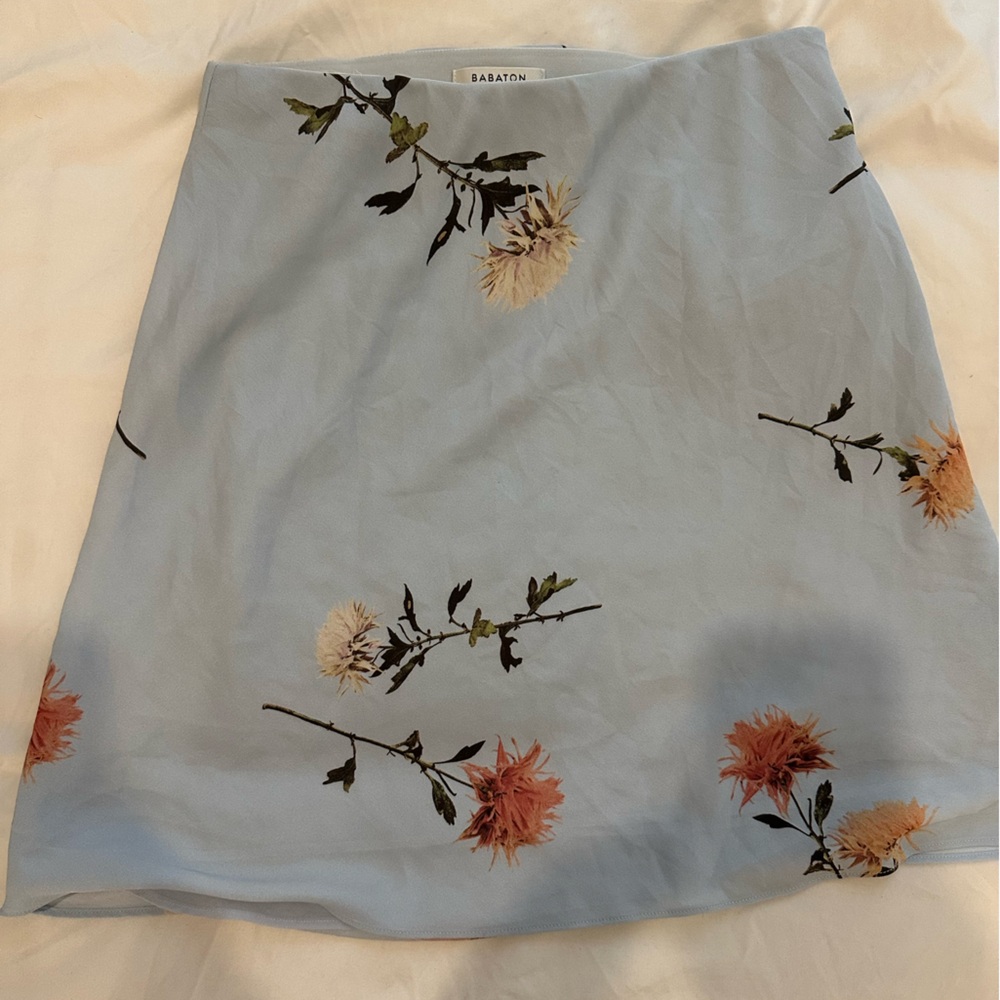 Babaton Light Blue Floral Mini Skirt
